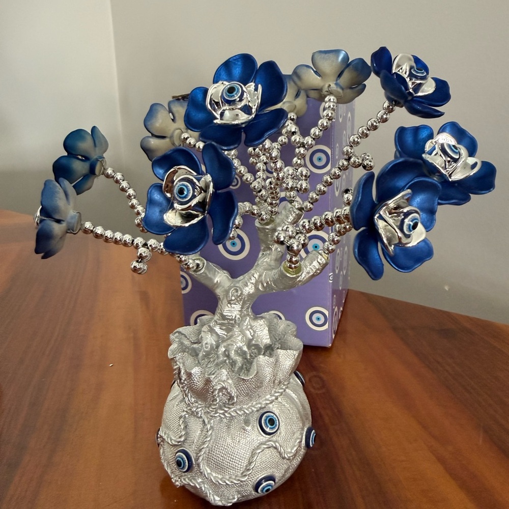 Turkish Blue Evil Eye Blue Flower Money Fortune Tree Protection Good Luck Gift